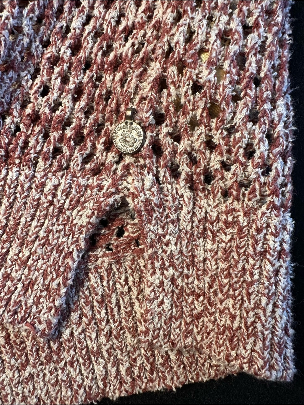 Maison Scotch Open Knit Sweater Womens M Dark Pink Button Shoulder Cotton Blend - Picture 10 of 12